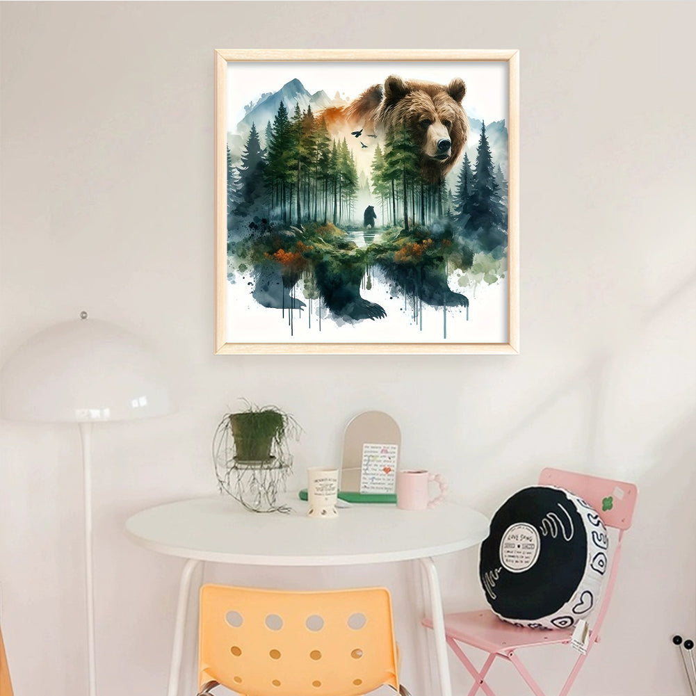Watercolor Forest Bear - Full 11CT Stamped Cross Stitch 50x50CM - Huacan