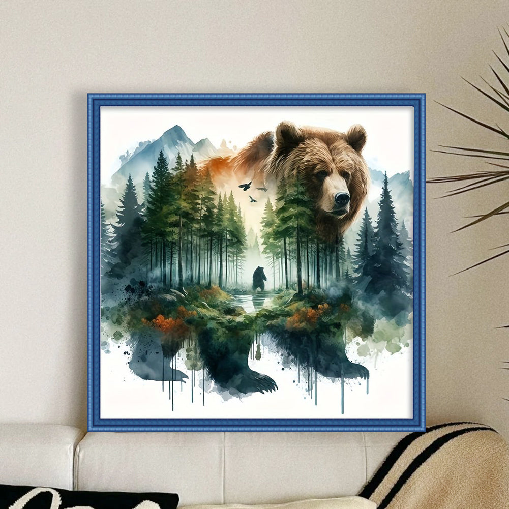 Watercolor Forest Bear - Full 11CT Stamped Cross Stitch 50x50CM - Huacan