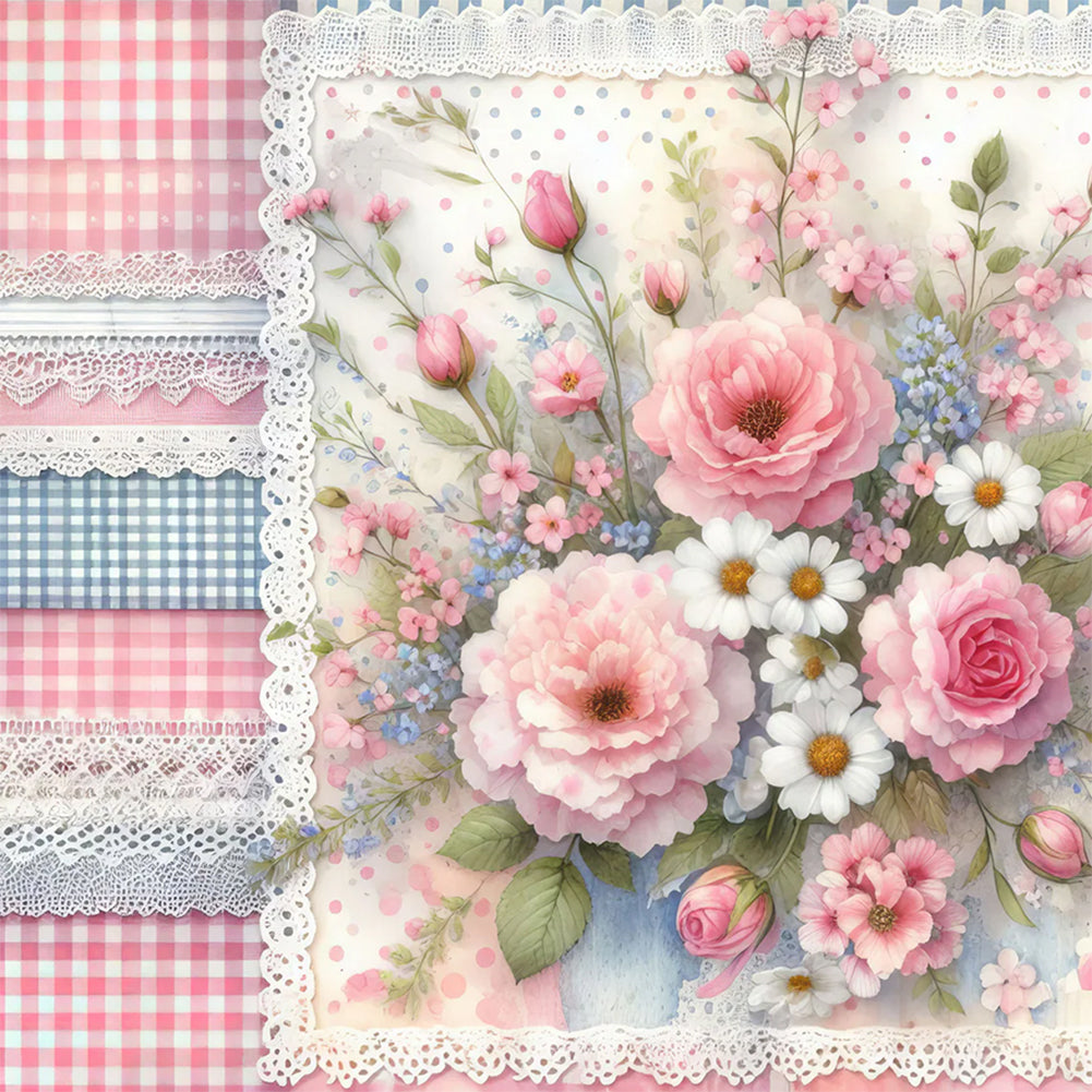 Pink Plaid Flowers 30*30CM(Canvas) Full Round Drill Diamond Painting