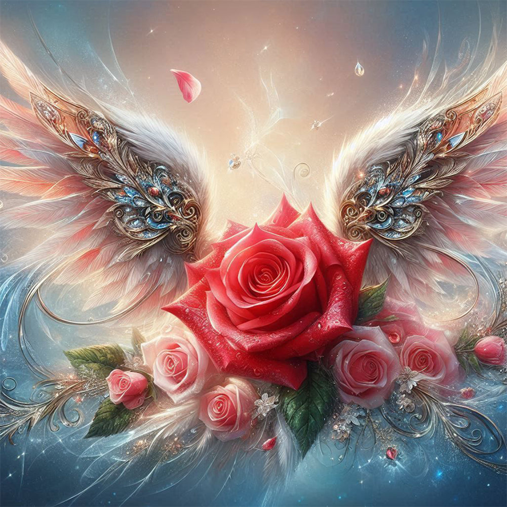 Red Rose With Feather Wings 30*30CM(Canvas) Full Round Drill Diamond Painting