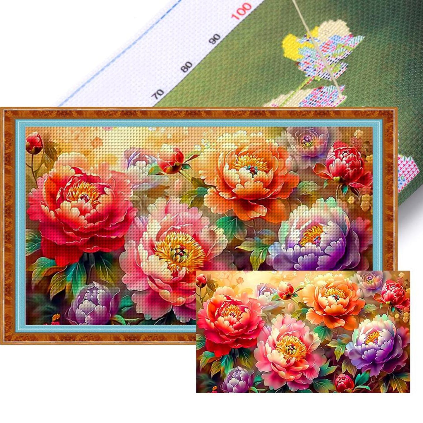 Peony Painting - Full 9CT Stamped Cross Stitch 130x72CM - Band(23Colors)
