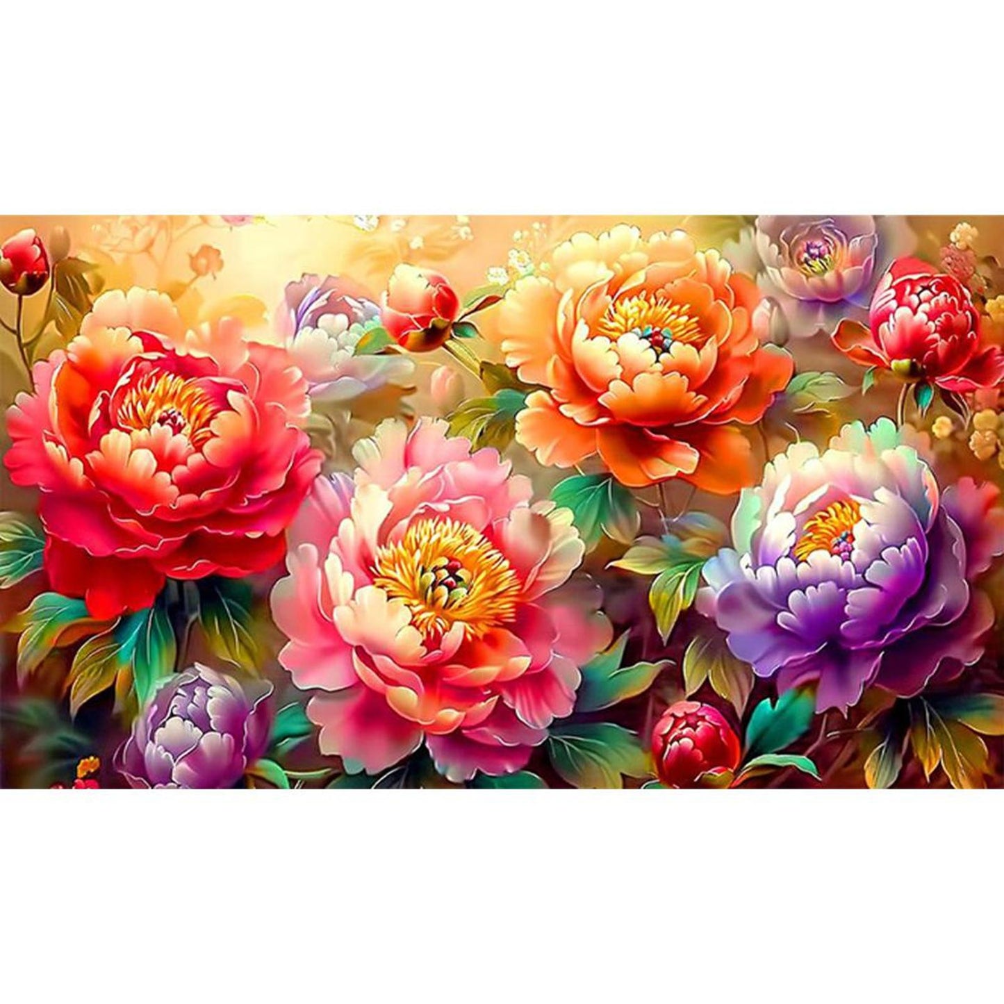 Peony Painting - Full 9CT Stamped Cross Stitch 130x72CM - Band(23Colors)