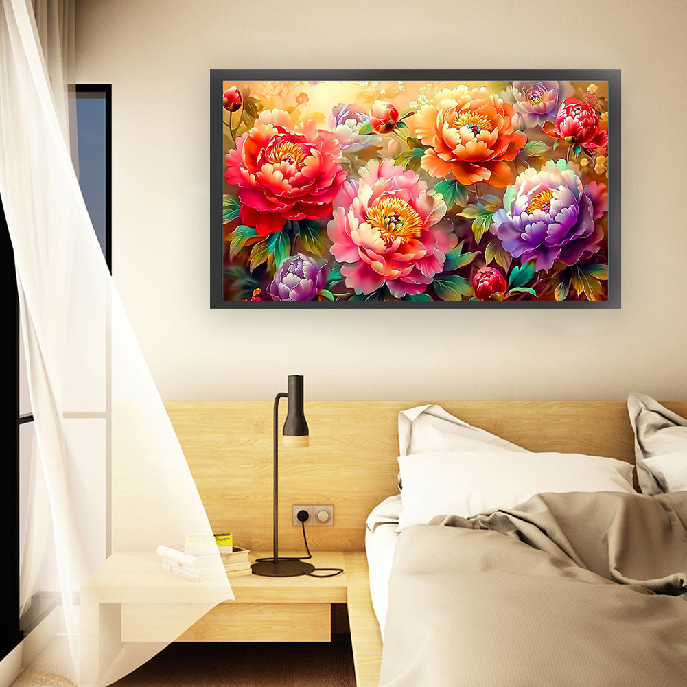 Peony Painting - Full 9CT Stamped Cross Stitch 130x72CM - Band(23Colors)