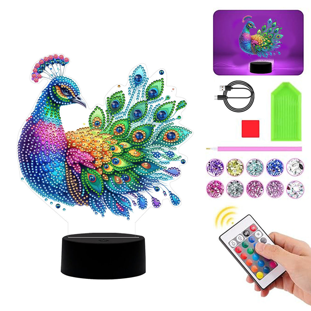 DIY Peacock Diamond Art Painting Lamp Double Sided Diamond Painting Night Light