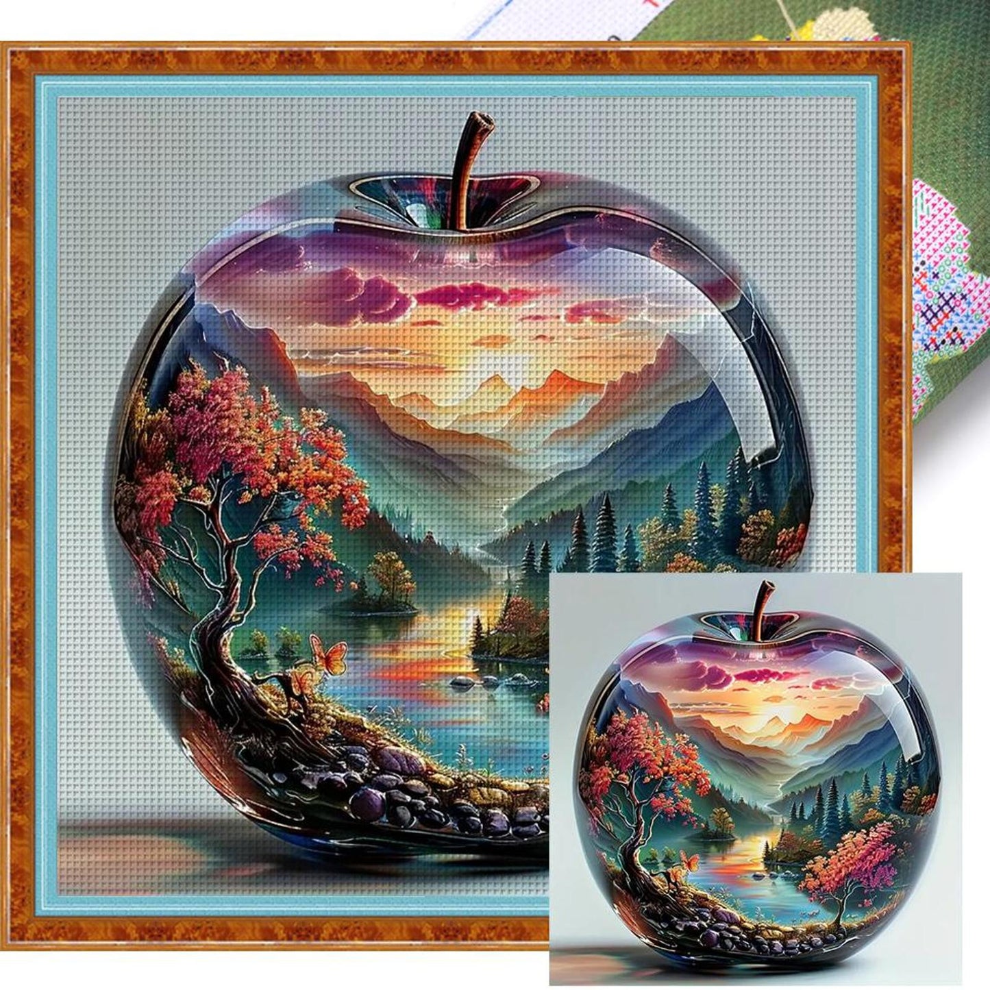 Scenery In Crystal Apple - Full 14CT Stamped Cross Stitch 45x45CM - Huacan