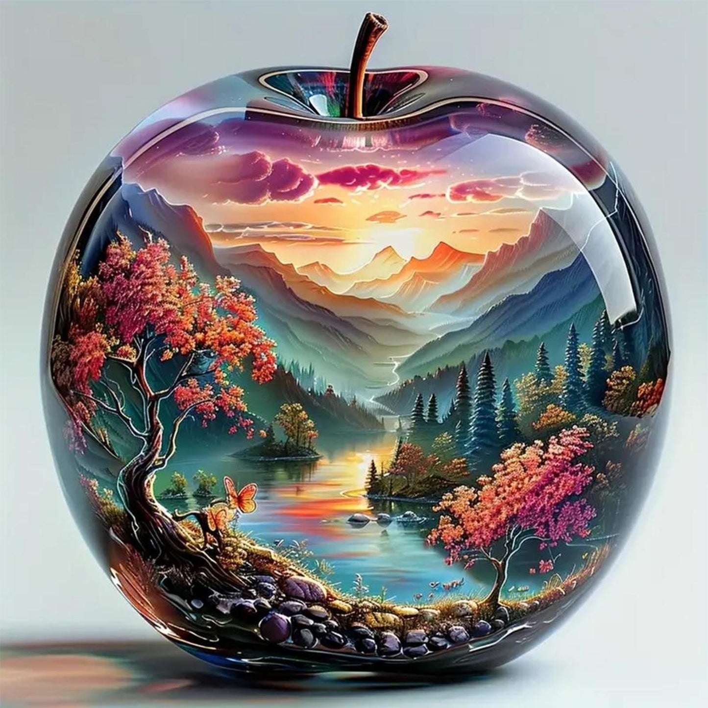 Scenery In Crystal Apple - Full 14CT Stamped Cross Stitch 45x45CM - Huacan