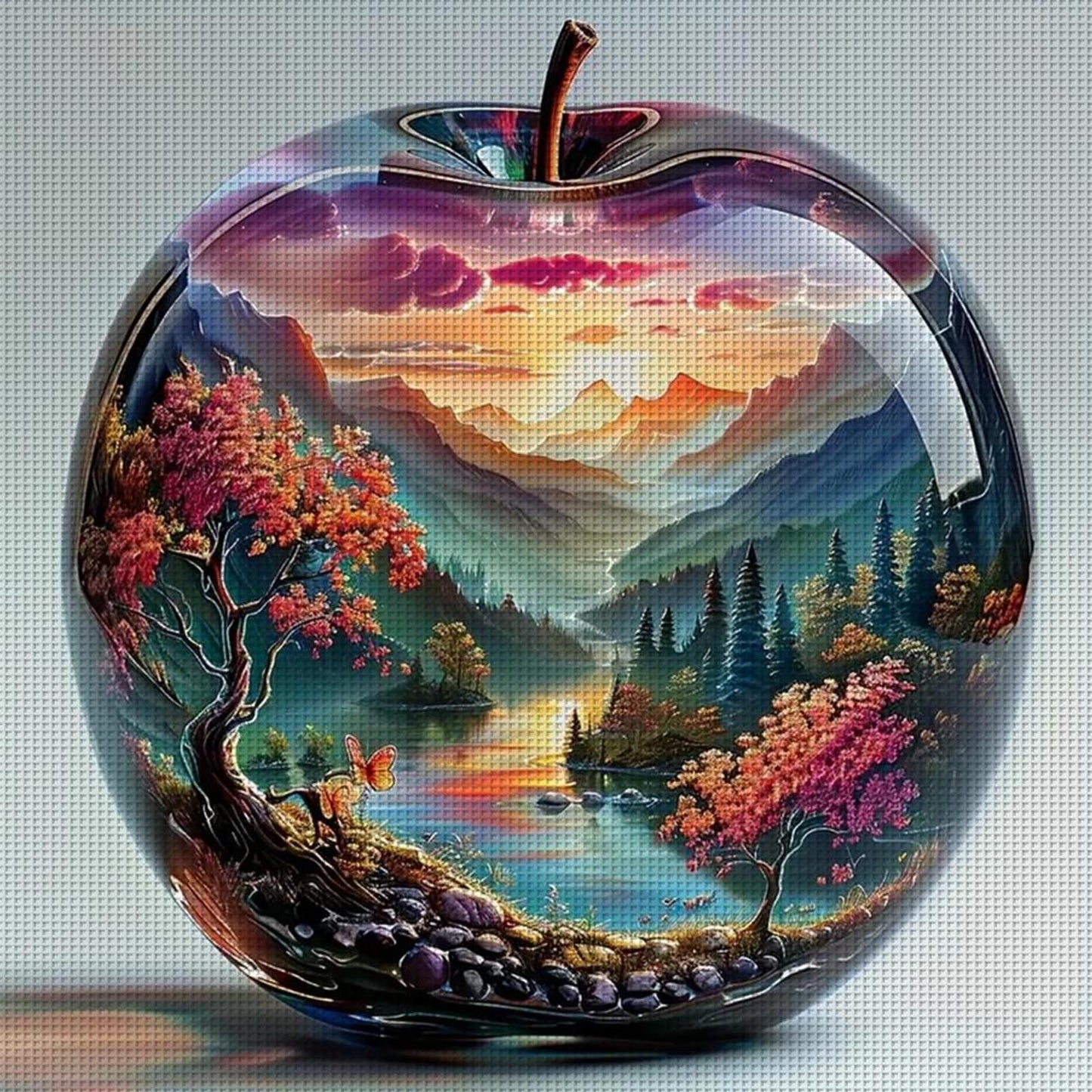 Scenery In Crystal Apple - Full 14CT Stamped Cross Stitch 45x45CM - Huacan
