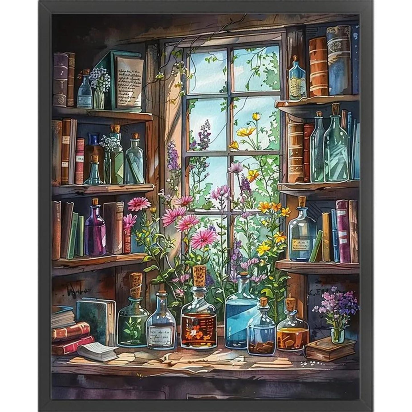 Bookshelf By Window - Full 11CT Stamped Cross Stitch 40x50CM - Huacan