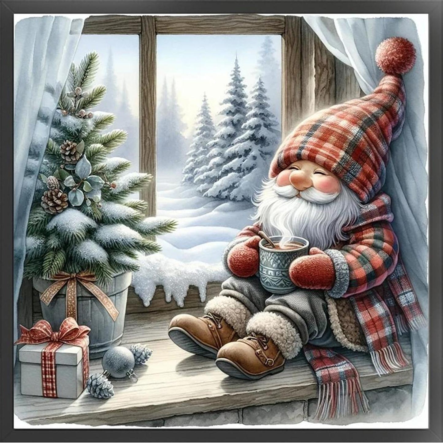 Goblin By Window In Winter - Full 11CT Counted Cross Stitch 40x40CM - Yishu