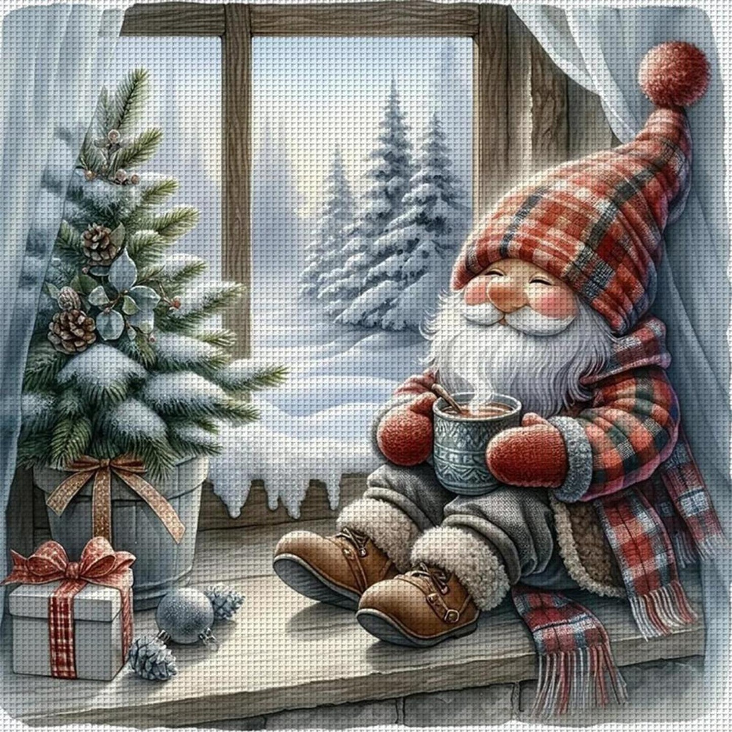 Goblin By Window In Winter - Full 11CT Counted Cross Stitch 40x40CM - Yishu