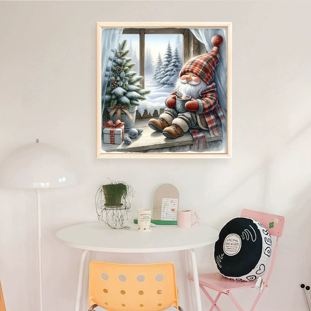 Goblin By Window In Winter - Full 11CT Counted Cross Stitch 40x40CM - Yishu