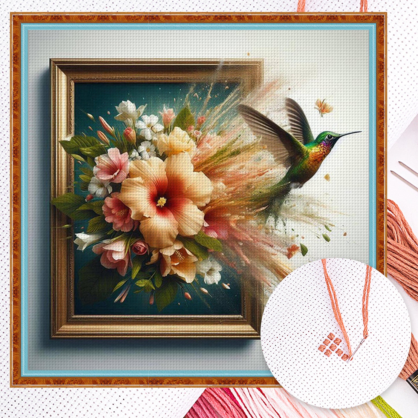 Hummingbird Out Of Frame - Full 14CT Counted Cross Stitch 40x40CM - Yishu