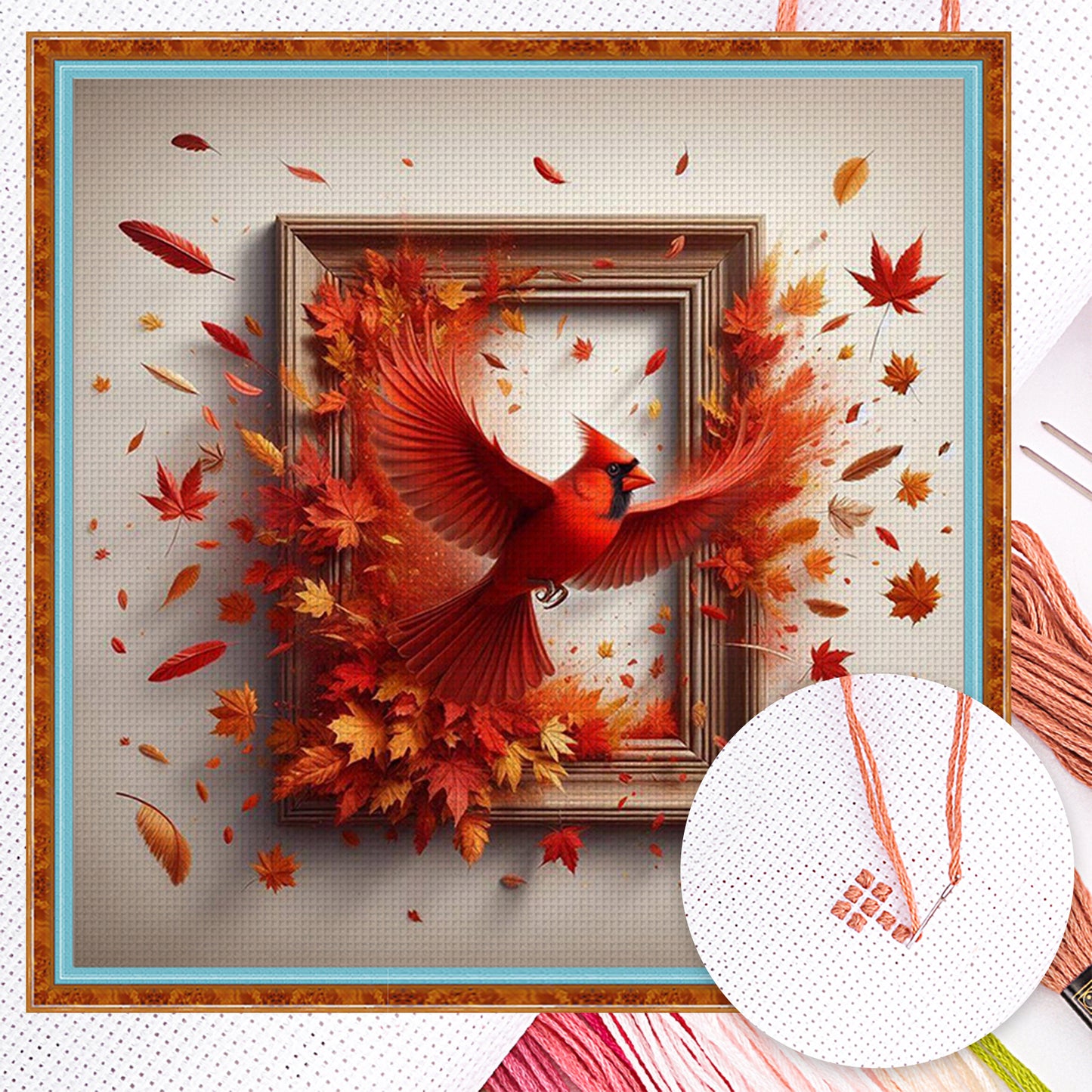 Cardinal Out Of Frame - Full 14CT Counted Cross Stitch 40x40CM - Yishu
