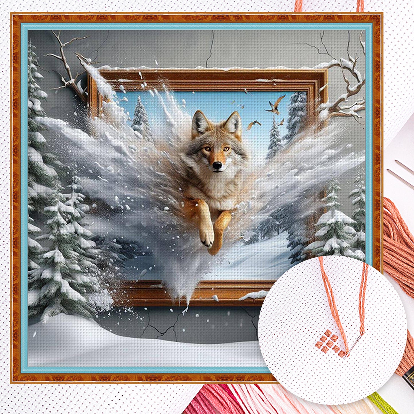 Wolf Out Of Frame - Full 14CT Counted Cross Stitch 40x40CM - Yishu