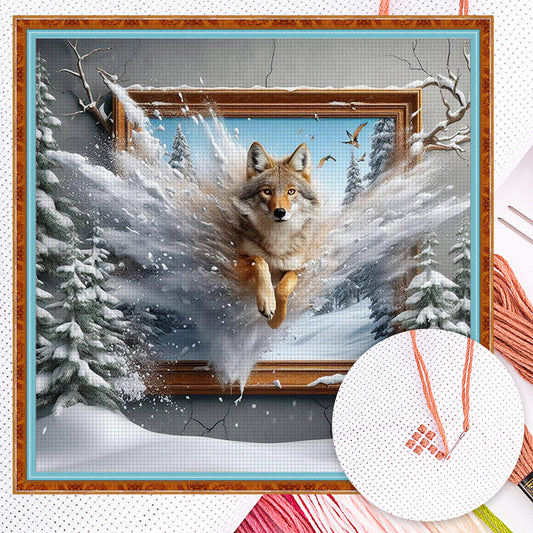 Wolf Out Of Frame - Full 14CT Counted Cross Stitch 40x40CM - Yishu