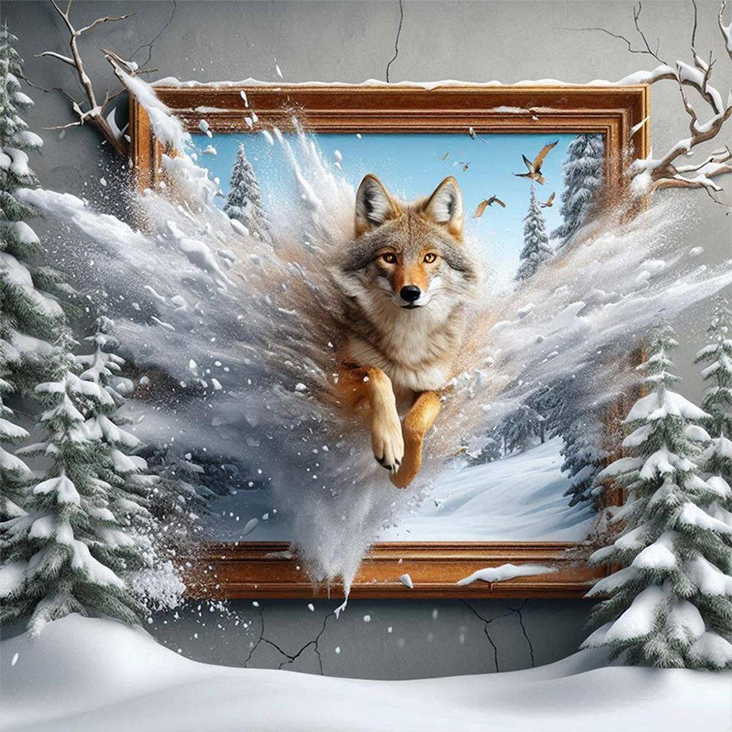 Wolf Out Of Frame - Full 14CT Counted Cross Stitch 40x40CM - Yishu