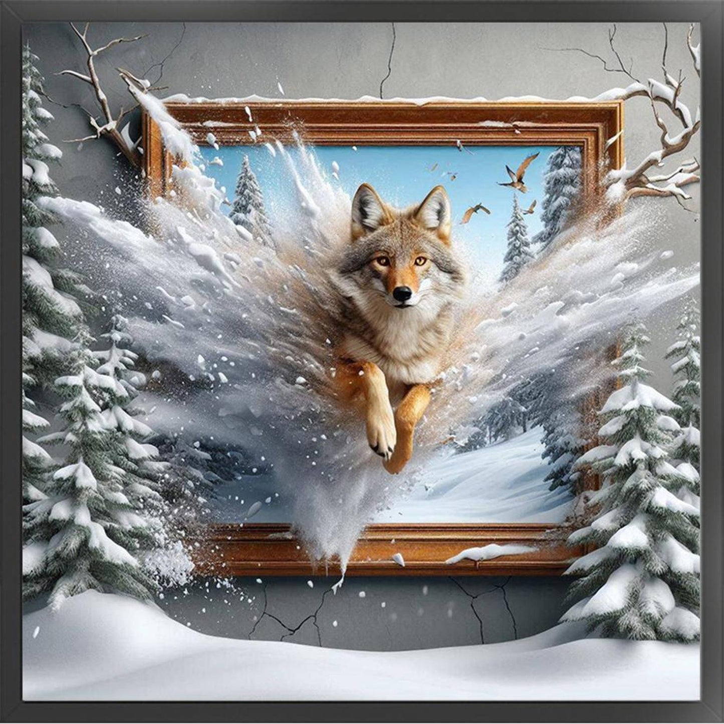 Wolf Out Of Frame - Full 14CT Counted Cross Stitch 40x40CM - Yishu