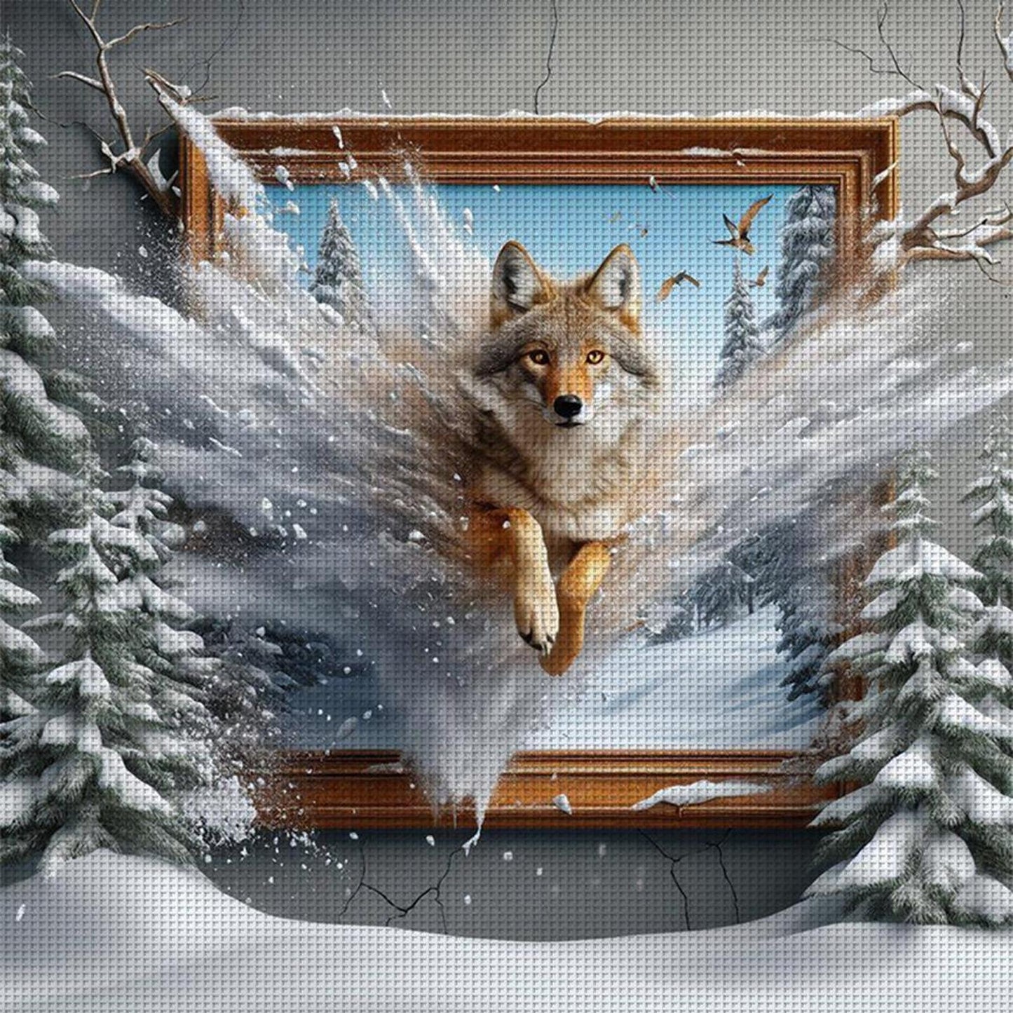Wolf Out Of Frame - Full 14CT Counted Cross Stitch 40x40CM - Yishu