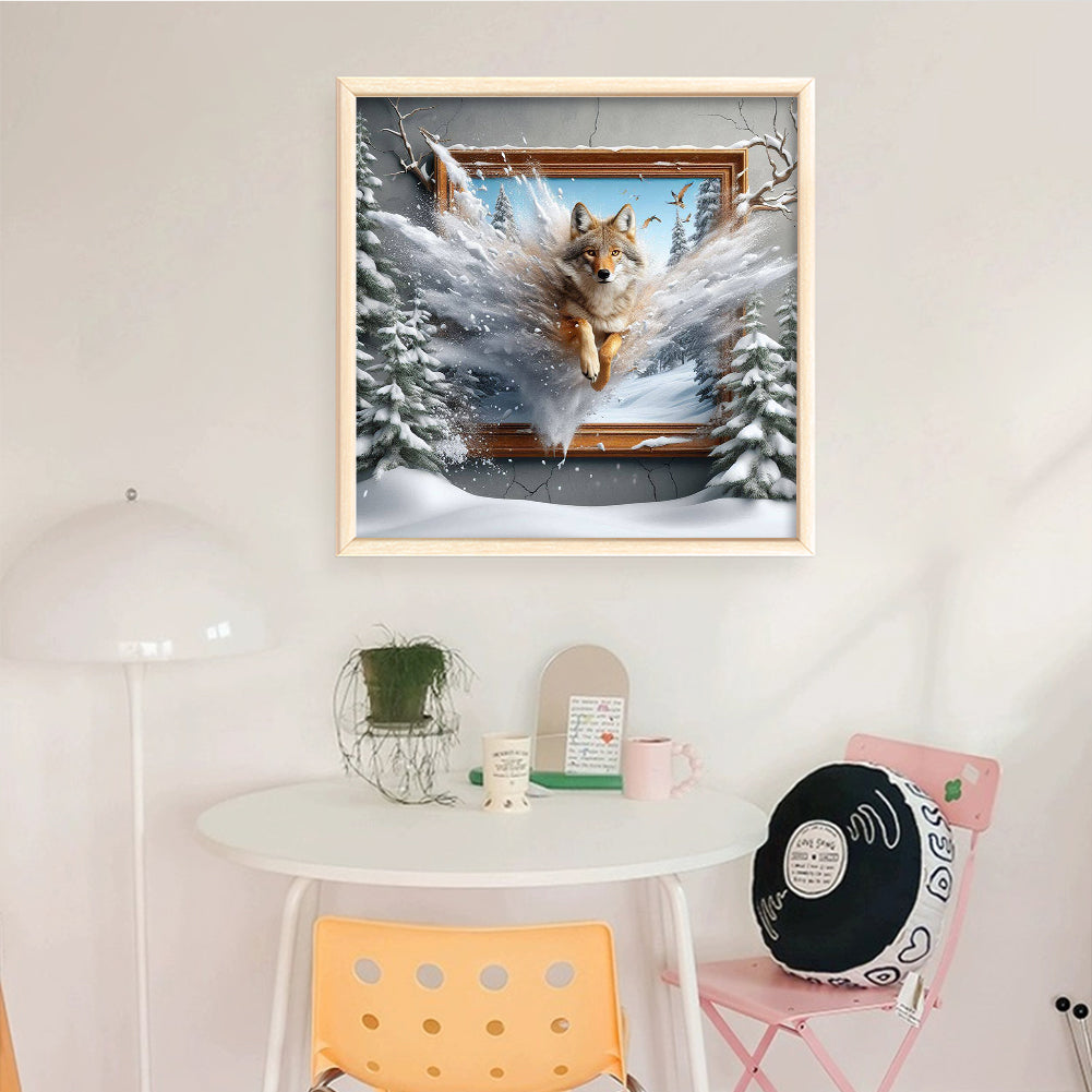 Wolf Out Of Frame - Full 14CT Counted Cross Stitch 40x40CM - Yishu