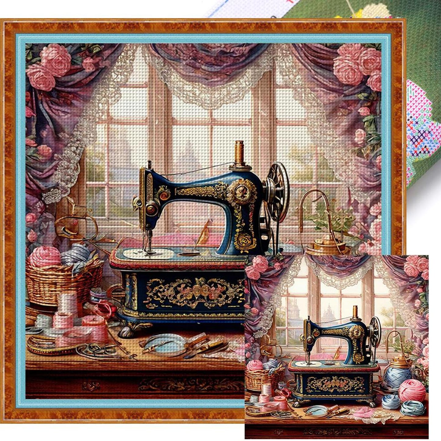 Vintage Sewing Machine - Full 14CT Stamped Cross Stitch 40x40CM - Huacan