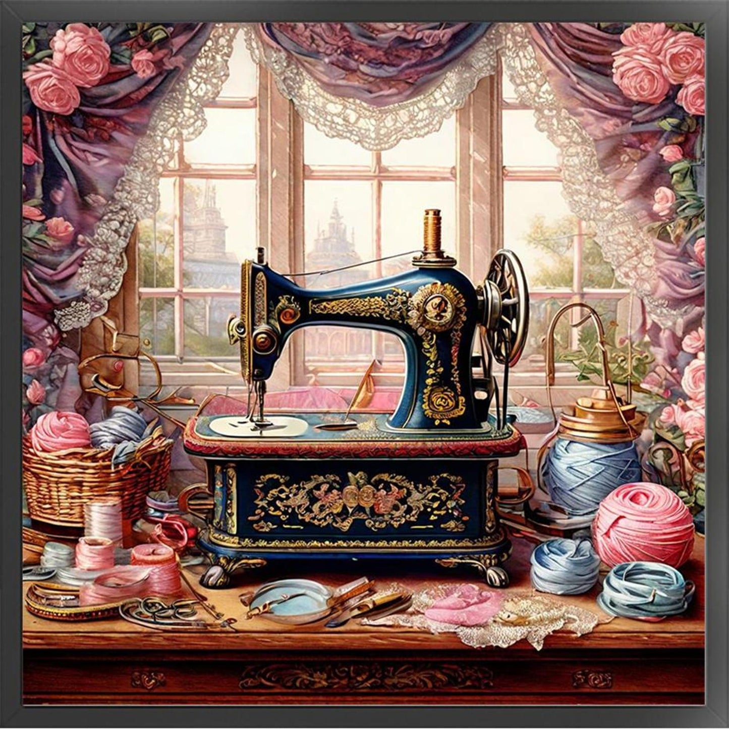 Vintage Sewing Machine - Full 14CT Stamped Cross Stitch 40x40CM - Huacan