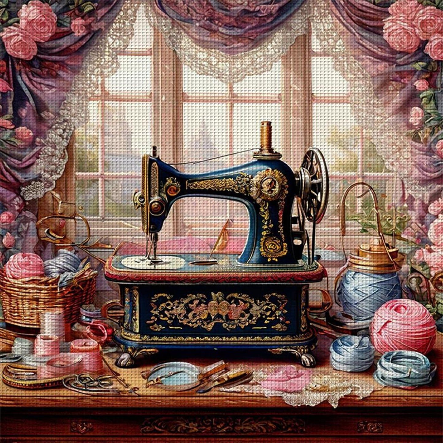 Vintage Sewing Machine - Full 14CT Stamped Cross Stitch 40x40CM - Huacan
