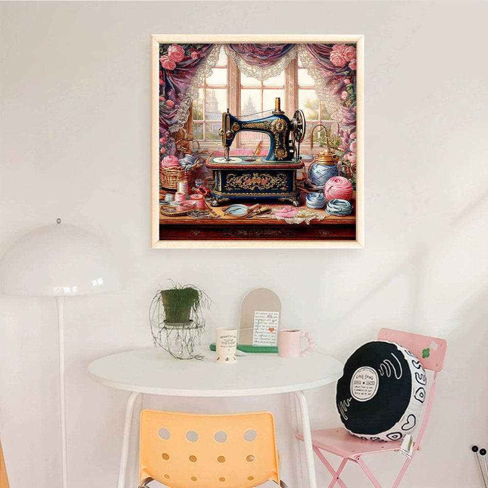 Vintage Sewing Machine - Full 14CT Stamped Cross Stitch 40x40CM - Huacan