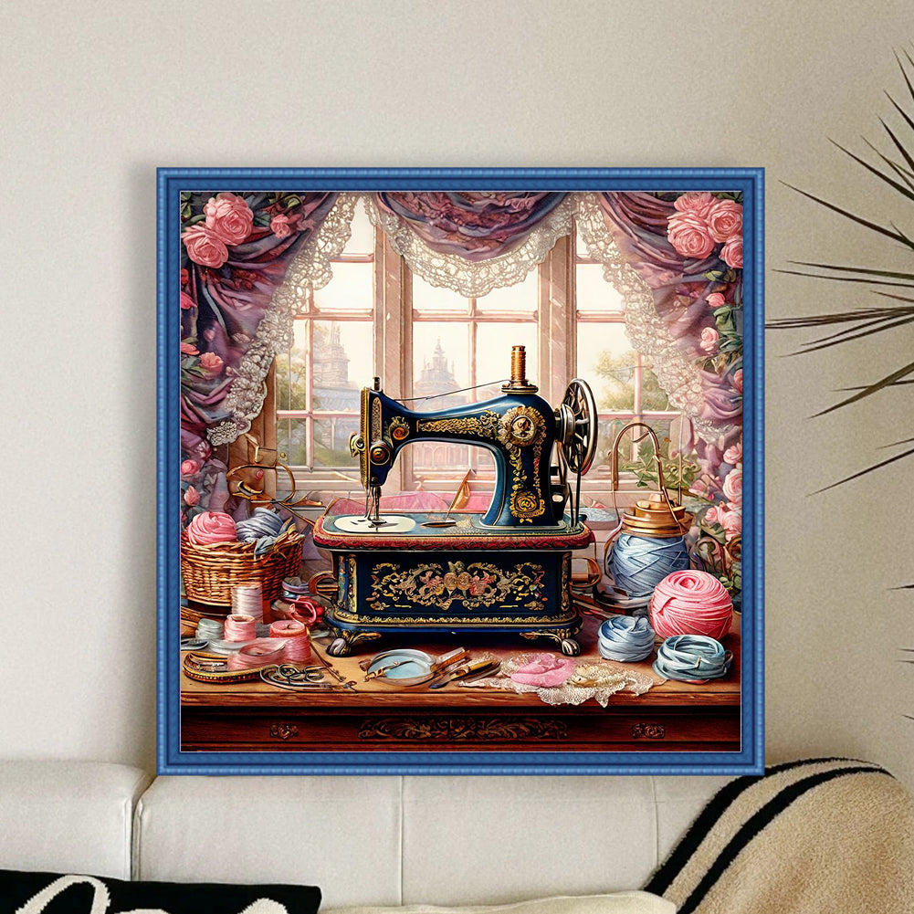 Vintage Sewing Machine - Full 14CT Stamped Cross Stitch 40x40CM - Huacan