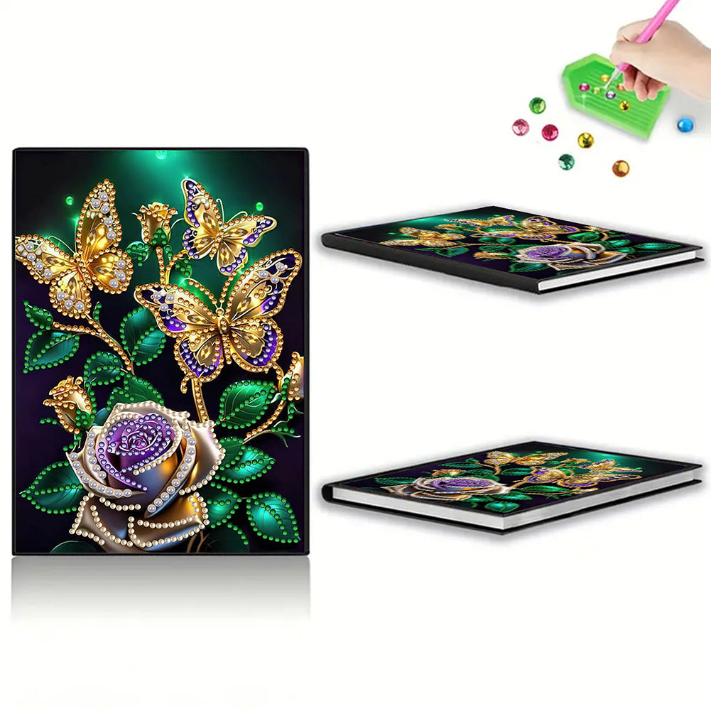 50-Page A5 Butterfly Rose Diamond Painting Notebook for Adults Holiday Birthday