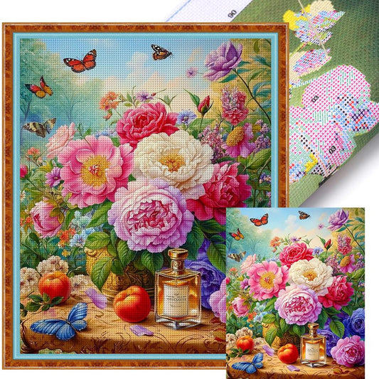 Peony Flower - Full 11CT Stamped Cross Stitch 40x50CM - Yishu