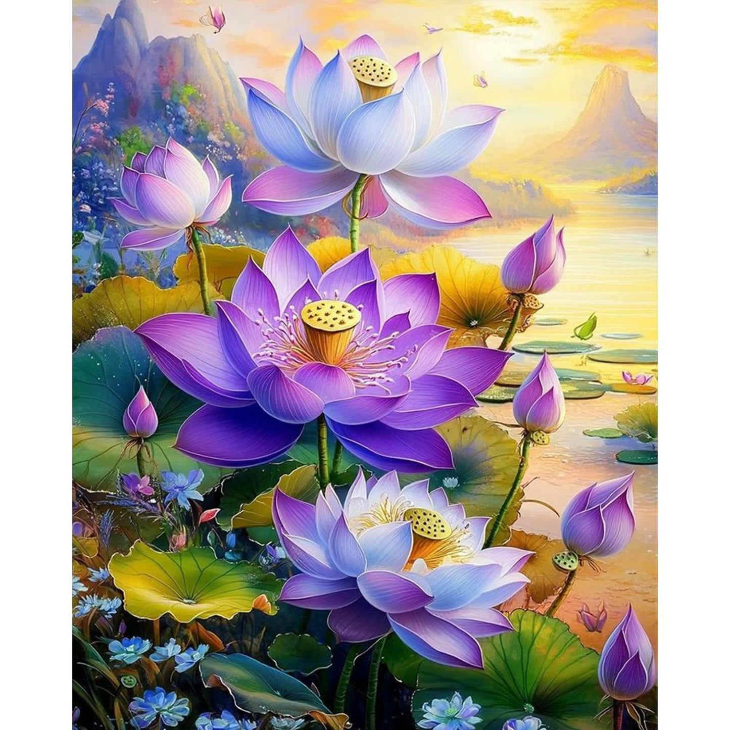 Lotus Flower - Full 11CT Stamped Cross Stitch 40x50CM - Yishu