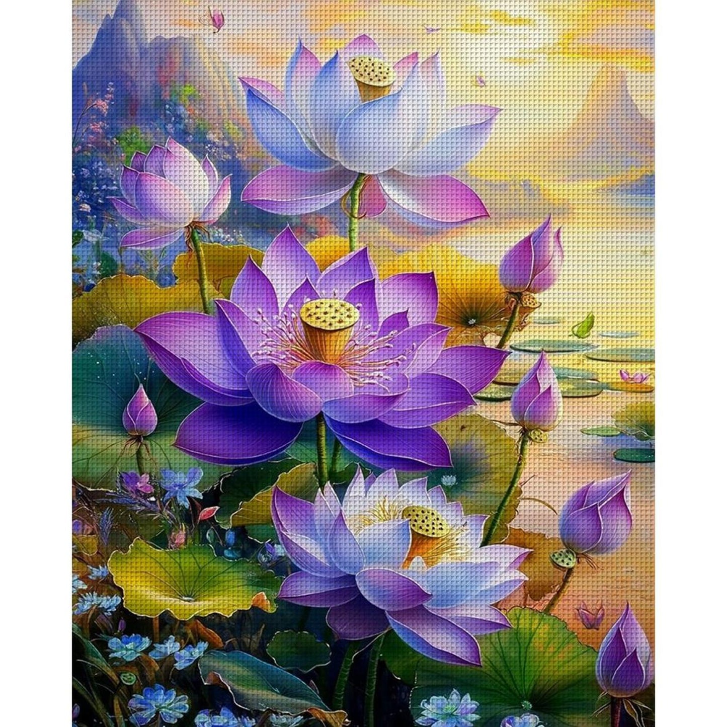 Lotus Flower - Full 11CT Stamped Cross Stitch 40x50CM - Yishu