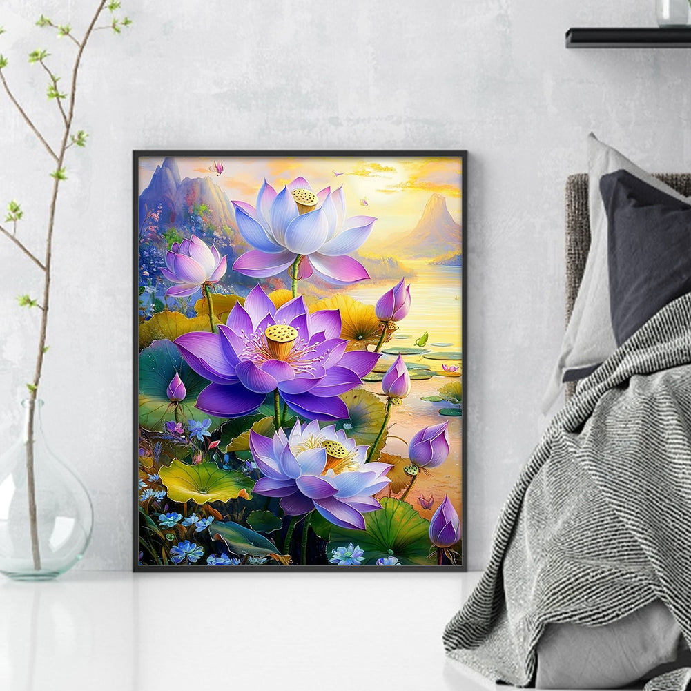 Lotus Flower - Full 11CT Stamped Cross Stitch 40x50CM - Yishu
