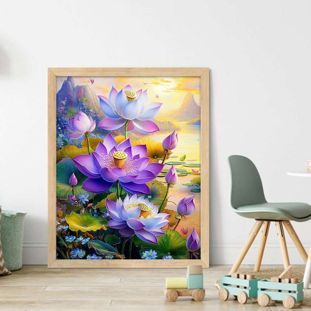 Lotus Flower - Full 11CT Stamped Cross Stitch 40x50CM - Yishu