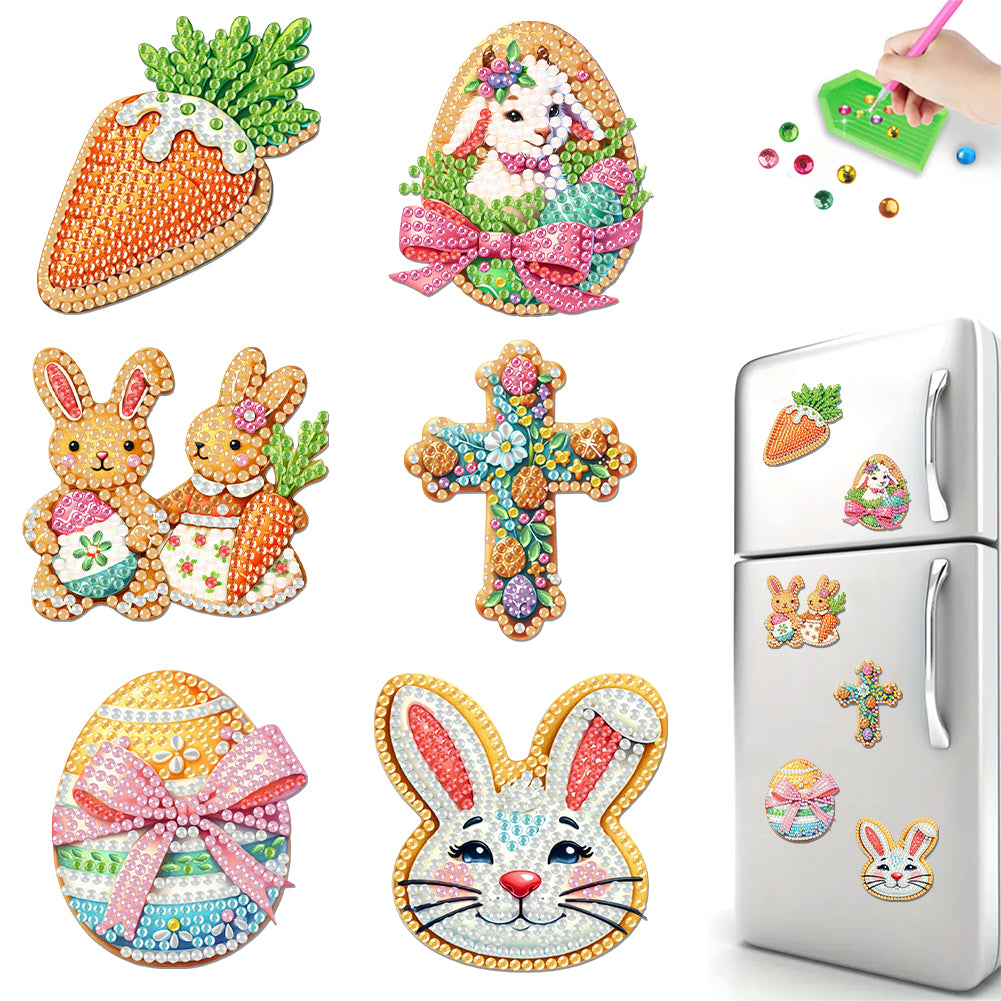 6Pcs Happy Easter Theme DIY Diamond Painting Magnets Kit for Art Crafts Gift