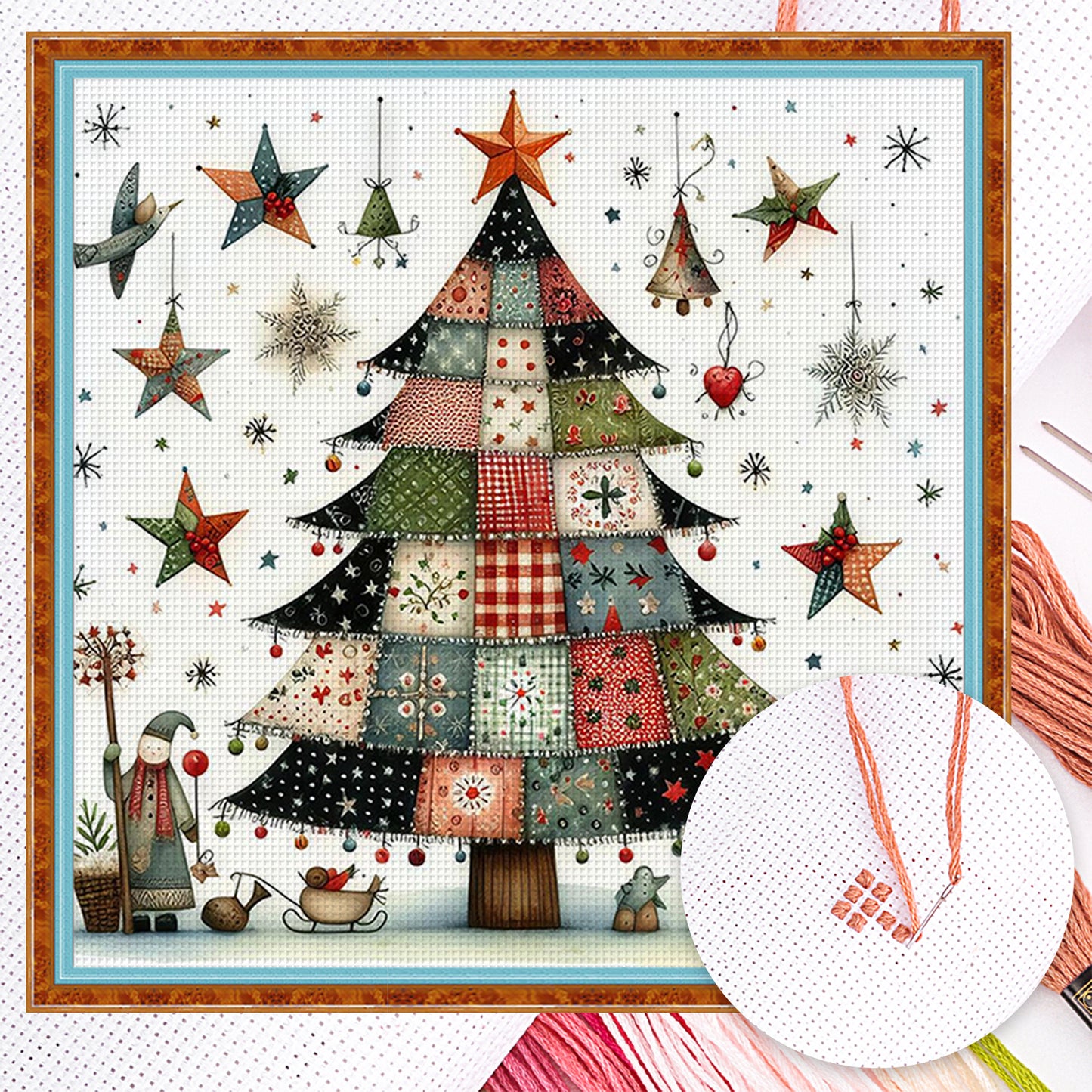 Stitched Christmas Tree - Full 11CT Counted Cross Stitch 50x50CM - Yishu