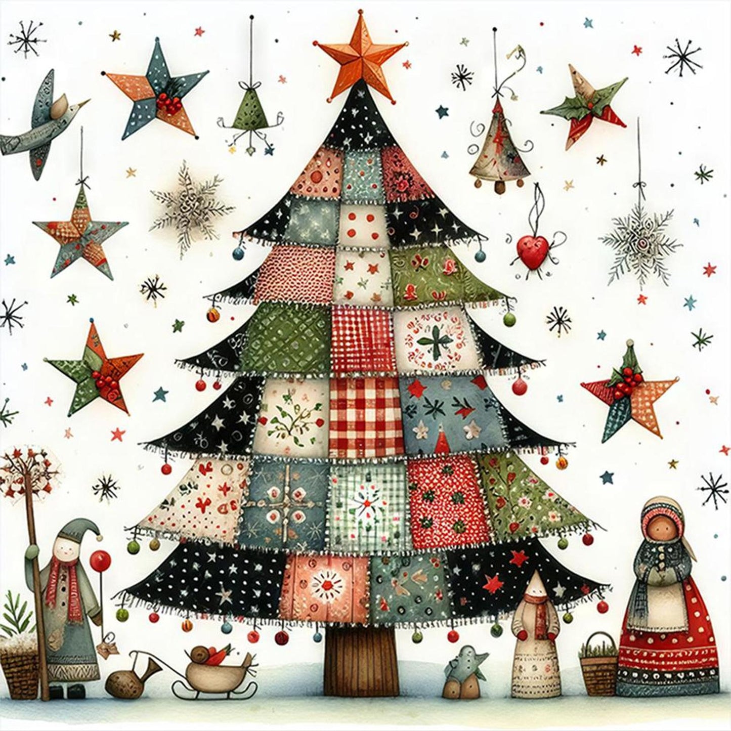 Stitched Christmas Tree - Full 11CT Counted Cross Stitch 50x50CM - Yishu