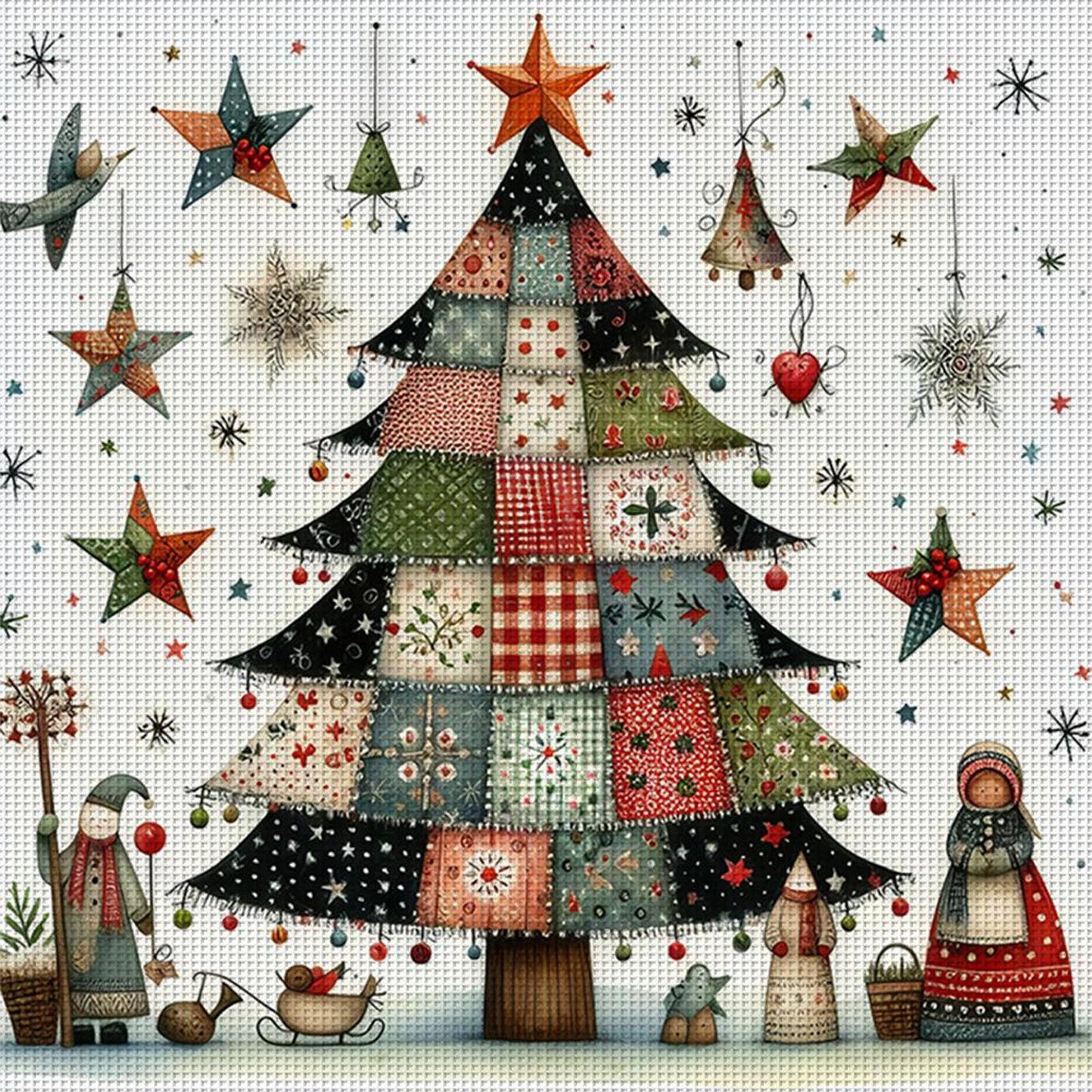 Stitched Christmas Tree - Full 11CT Counted Cross Stitch 50x50CM - Yishu