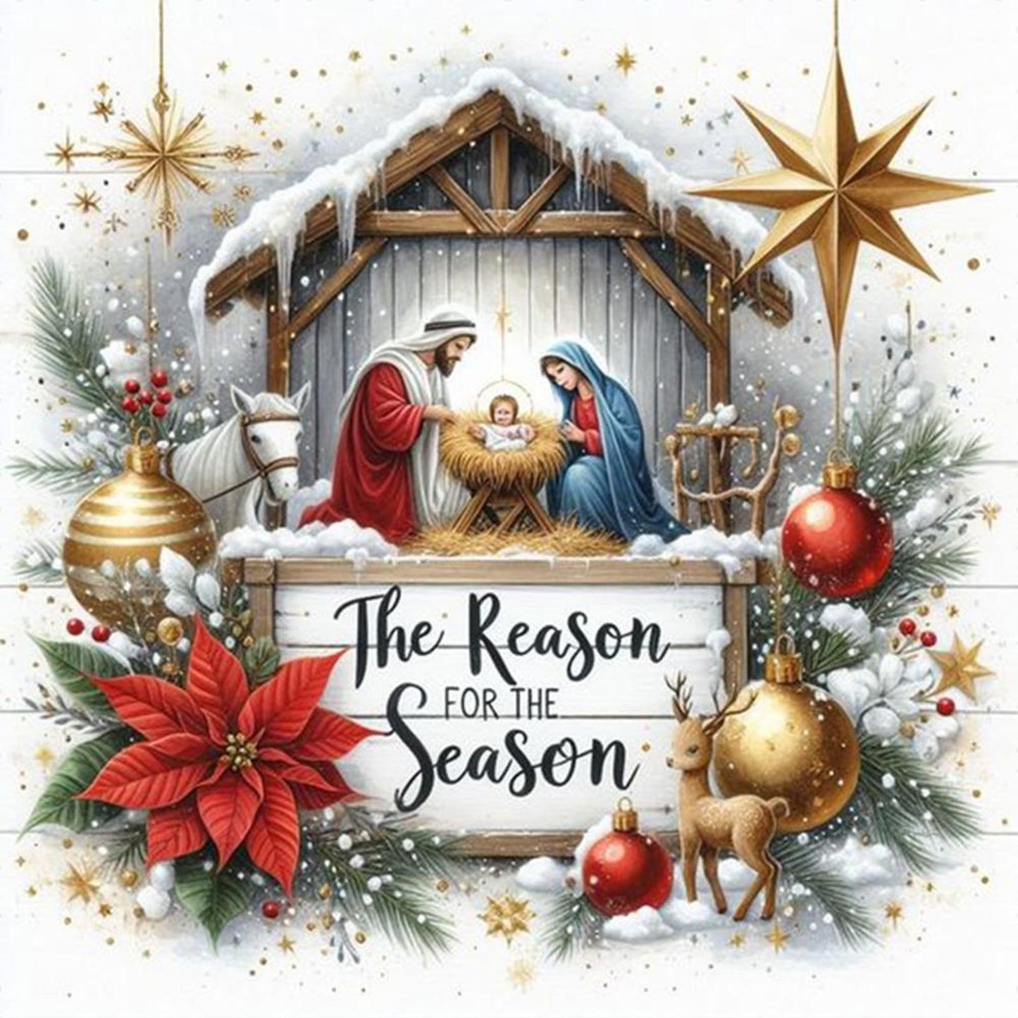 Nativity - Full 14CT Stamped Cross Stitch 40x40CM - Huacan