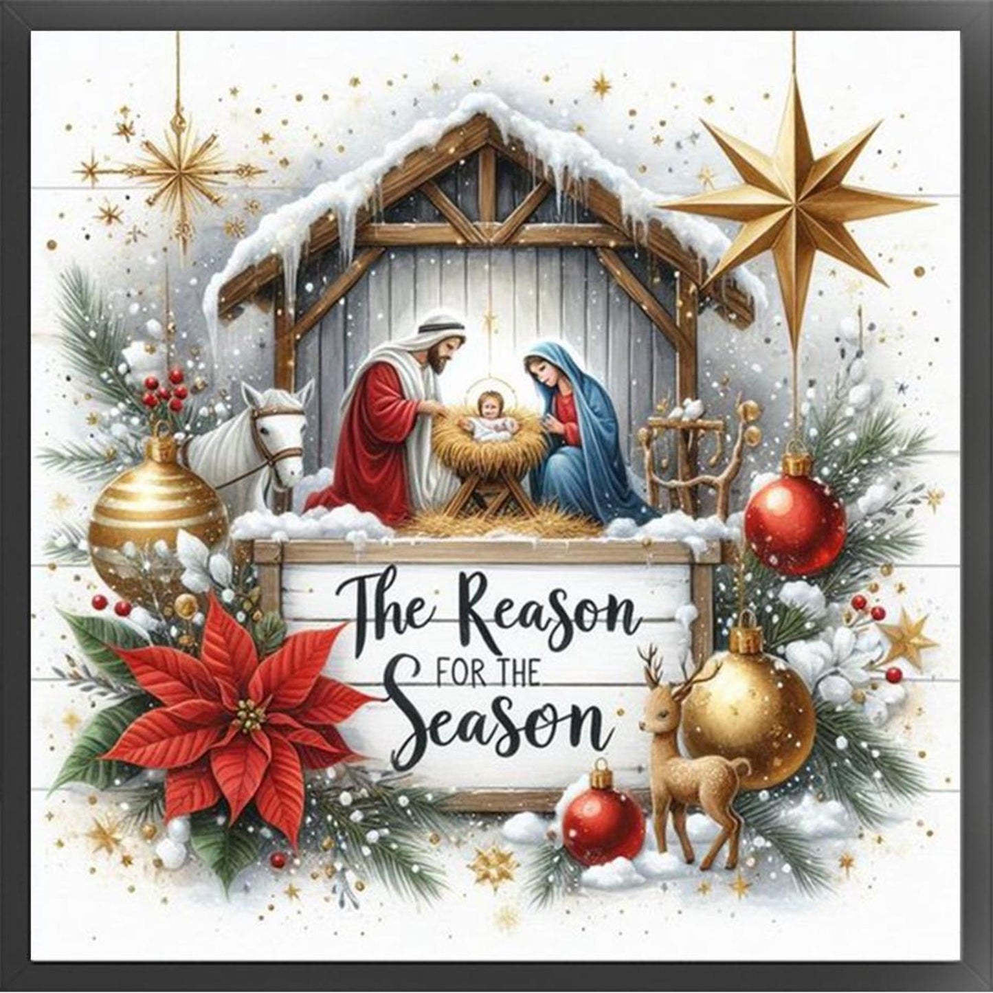 Nativity - Full 14CT Stamped Cross Stitch 40x40CM - Huacan