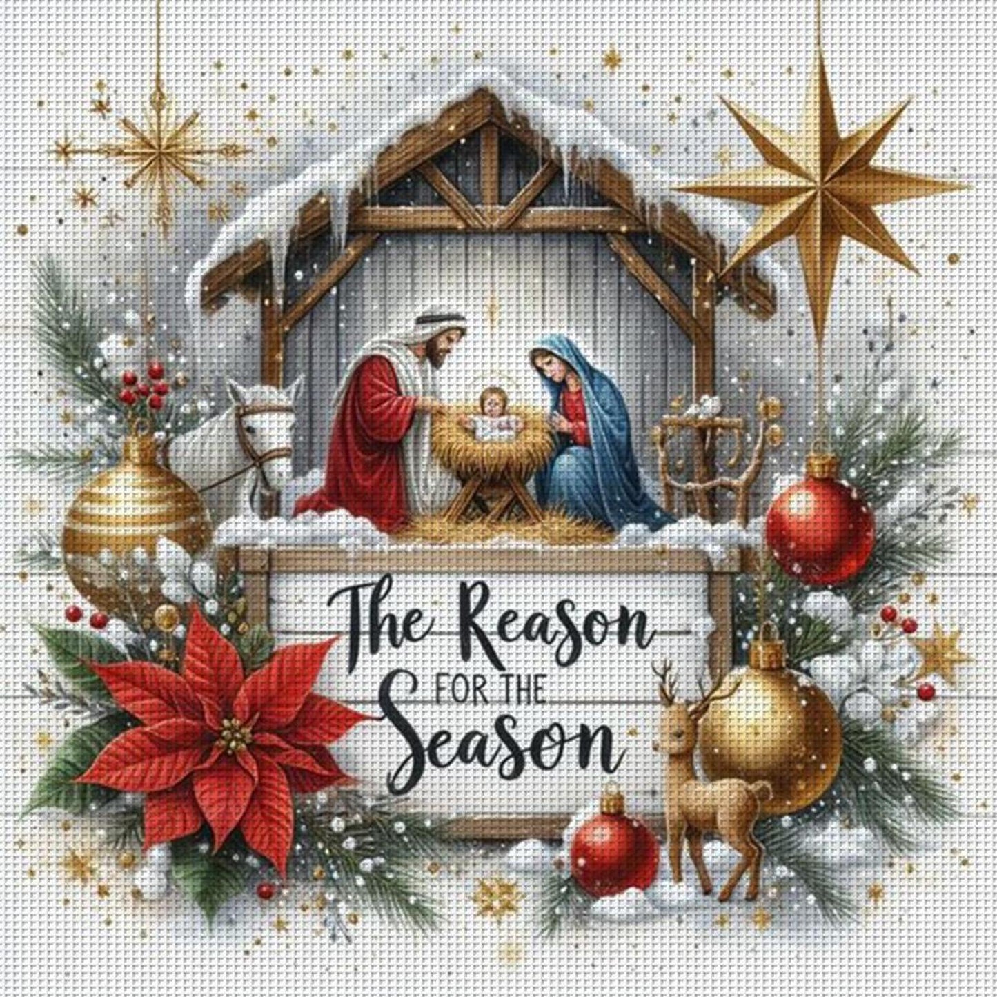 Nativity - Full 14CT Stamped Cross Stitch 40x40CM - Huacan