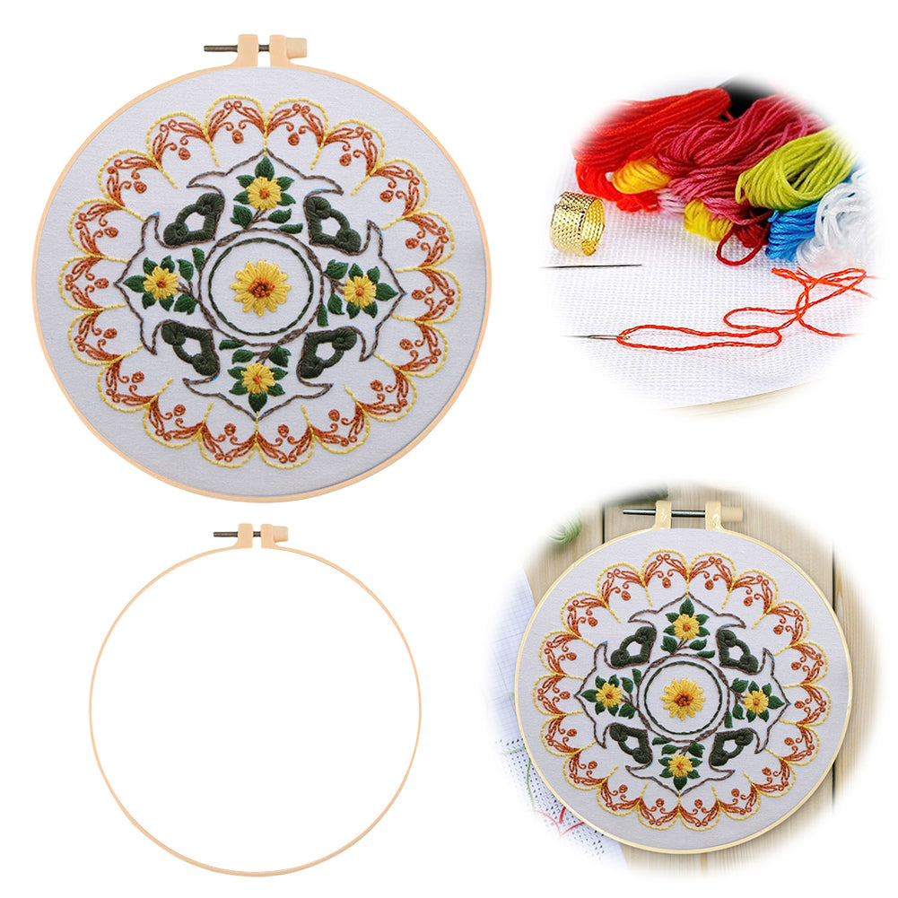 Chrysanthemum Mood In Frost - DIY Embroidery Cross Stitch Kit with Pattern Cotton Threads Needles Hoop 30x30CM/11.81x11.81in