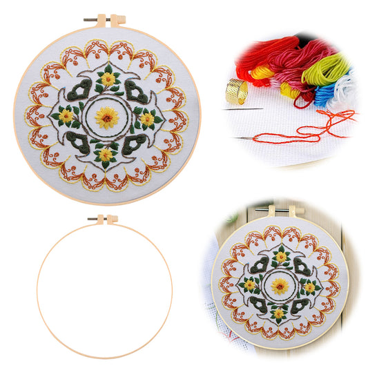 Chrysanthemum Mood In Frost - DIY Embroidery Cross Stitch Kit with Pattern Cotton Threads Needles Hoop 30x30CM/11.81x11.81in