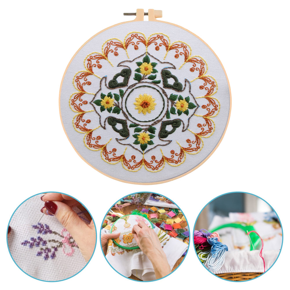 Chrysanthemum Mood In Frost - DIY Embroidery Cross Stitch Kit with Pattern Cotton Threads Needles Hoop 30x30CM/11.81x11.81in