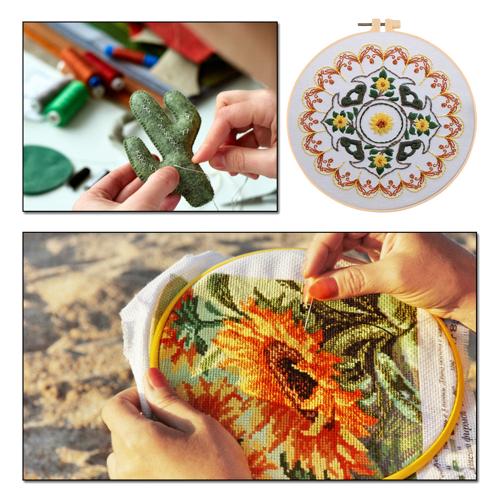 Chrysanthemum Mood In Frost - DIY Embroidery Cross Stitch Kit with Pattern Cotton Threads Needles Hoop 30x30CM/11.81x11.81in