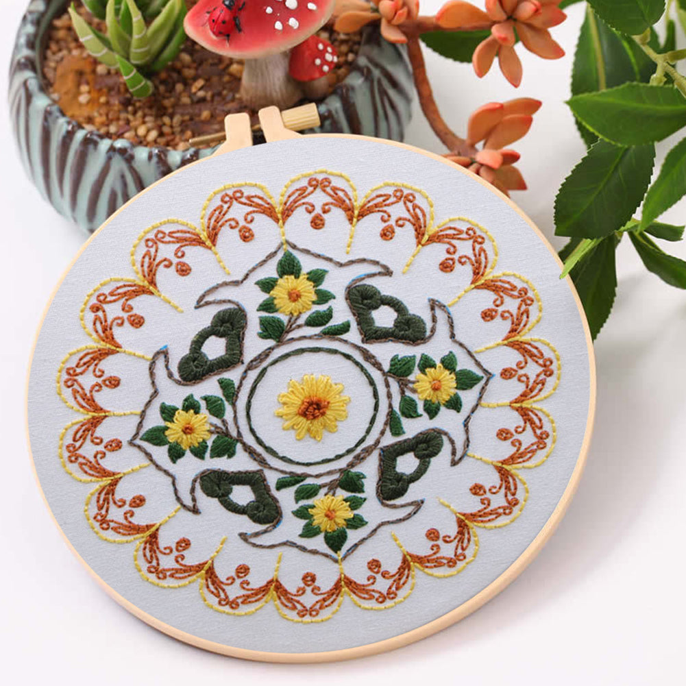 Chrysanthemum Mood In Frost - DIY Embroidery Cross Stitch Kit with Pattern Cotton Threads Needles Hoop 30x30CM/11.81x11.81in