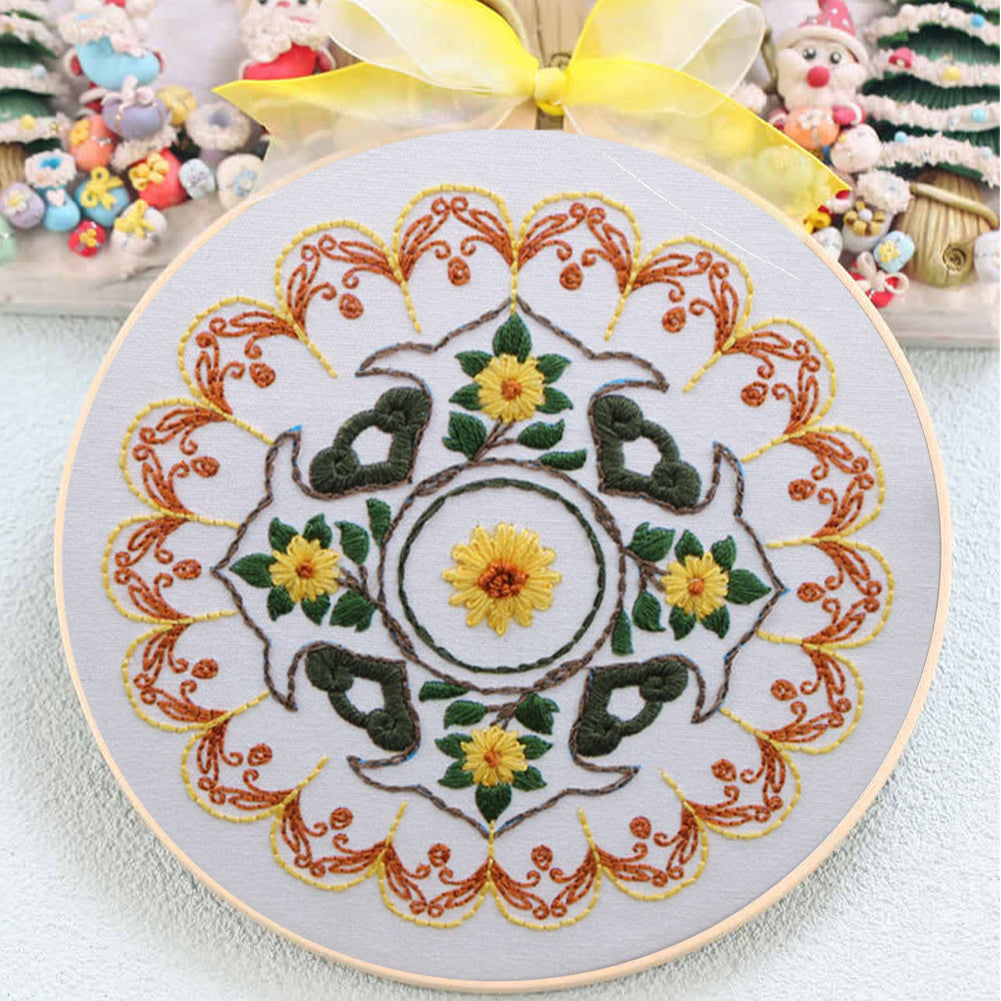 Chrysanthemum Mood In Frost - DIY Embroidery Cross Stitch Kit with Pattern Cotton Threads Needles Hoop 30x30CM/11.81x11.81in