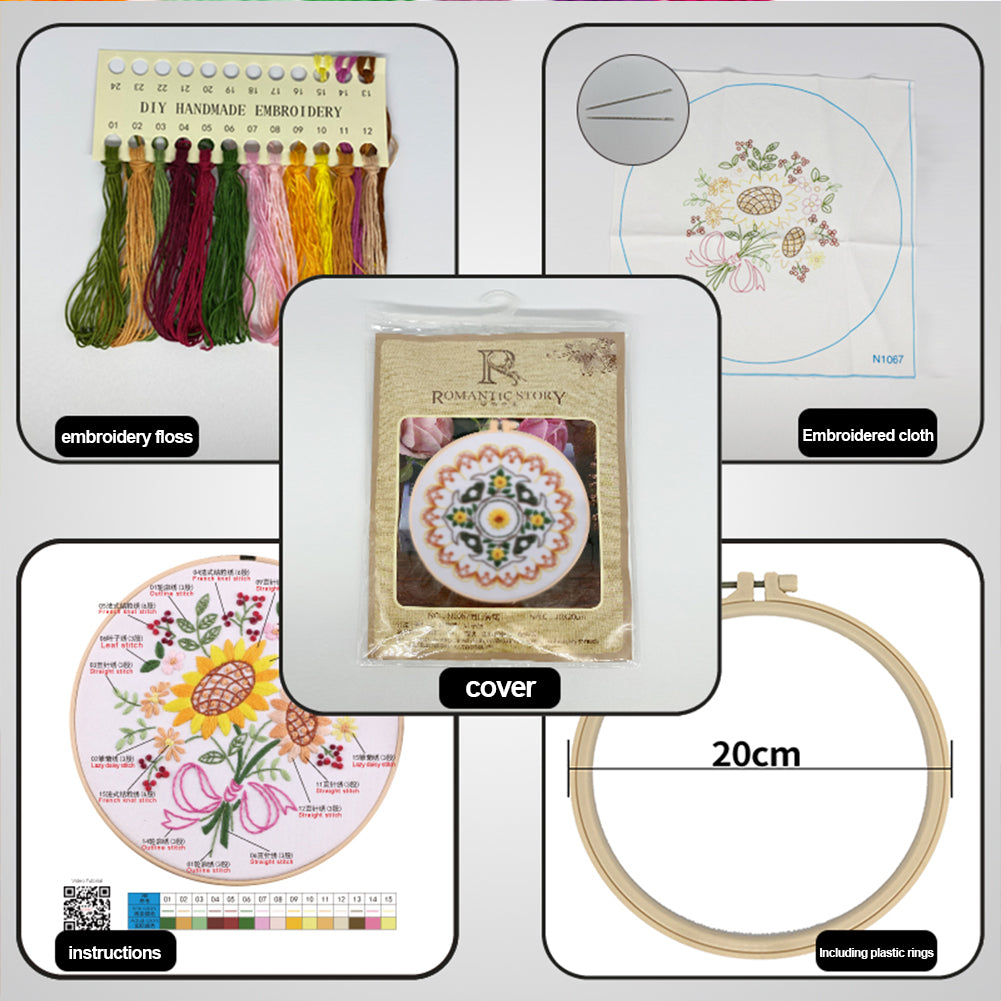 Chrysanthemum Mood In Frost - DIY Embroidery Cross Stitch Kit with Pattern Cotton Threads Needles Hoop 30x30CM/11.81x11.81in