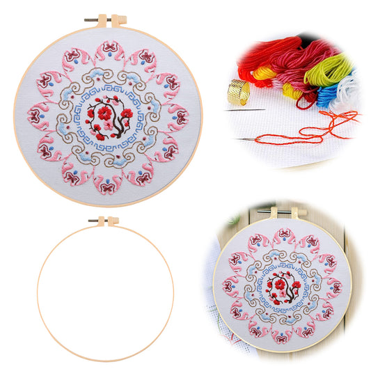 Plum Blossom In Cold Winter - DIY Embroidery Cross Stitch Kit with Pattern Cotton Threads Needles Hoop 30x30CM/11.81x11.81in