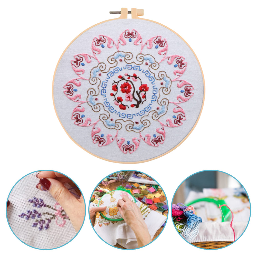 Plum Blossom In Cold Winter - DIY Embroidery Cross Stitch Kit with Pattern Cotton Threads Needles Hoop 30x30CM/11.81x11.81in